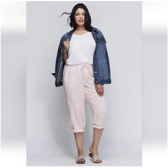 Lane Bryant Light Pink Linen Capri Pants Wide Leg Roll-up Option  Size 18/20 - Picture 2 of 7
